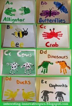 handprinted pictures of different types of animals and letters for children's crafts