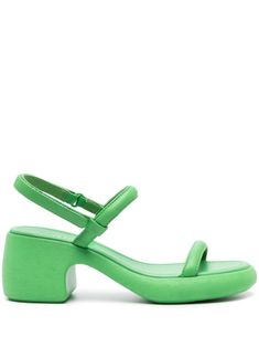 bright green calf leather square open toe open back single toe strap slingback strap branded leather footbed 70mm mid block heel 25mm platform sole Green Platform Sandals With Block Heel, Playful Green Open Toe Sandals, Green Ankle Strap Platform Sandals, Green Synthetic Platform Sandals, Green Leather Open-heel Mules, Bright Green, Leather Sandals, Women's Shoes Sandals, Open Back