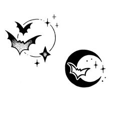 two bats flying over the moon and stars