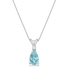 Pear Aquamarine & Diamond Solitaire Pendant Necklace 14k White Gold (0.75ct) Blue Diamond Necklace, Diamond Chain Necklace, Diamond Circle Pendant, Diamond Solitaire Pendant, Classy Necklace, White Gold Pendant Necklace, Blue Topaz Necklace, Pendant Diamond, Solitaire Pendant Necklace