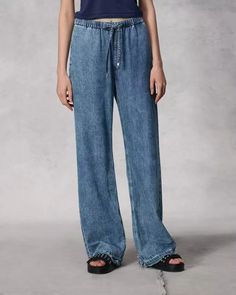 Ultra Featherweight Logan Wide-Leg - Del Mar - Delmar | rag & bone Relaxed Fit Wide Leg Jeans With Drawstring, Denim Straight Leg Bottoms With Drawstring, Straight Leg Denim Bottoms With Drawstring, Medium Wash Straight Leg Jeans With Drawstring, Straight Leg Jeans With Drawstring In Medium Wash, Edwin Jeans, Ag Jeans, Mid Rise Jeans, Drawstring Waistband