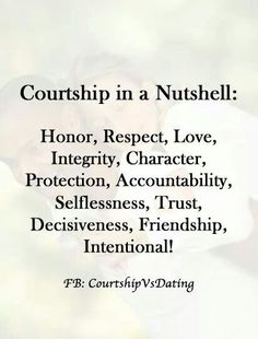 an image of a couple hugging each other with the words,'courtship in a nutshell honor respect, respect, love, integrity, character, protection,