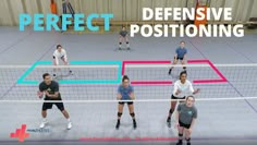 several people are playing tennis on a court with the words perfect defensive positioning over them