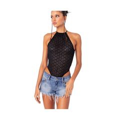 in stock Summer Club Bodysuit In Flirty Style, Flirty Black Bodysuit For Summer, One-piece Tops For Summer Night Out, Chic One-piece Top For Night Out, Summer Party Top With Lined Body, Lined Summer Party Top, Open Back Bodysuit, Black Bodysuit, Sheer Lace