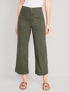 High-Waisted Wide-Leg Cropped Chino Pants | Old Navy Fresh Crop, Navy Chinos, Cropped Chinos, Chino Pants, Jack Black, Back Patch, Petite Size, Chinos Pants, Style Ideas