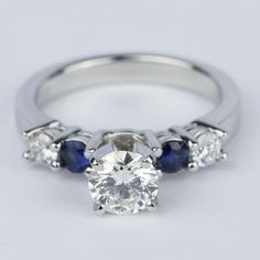 Round Diamond & Sapphire Gemstone Engagement Ring. Luxury Gia Certified Dazzling Sapphire Ring, Blue Diamond Ring Jtv, 5 Stone Ring, Two Stone Ring, Fine Engagement Rings, Classy Necklace, Gemstone Engagement Ring, Diamond Sapphire Engagement Ring, Sapphire And Diamond Ring