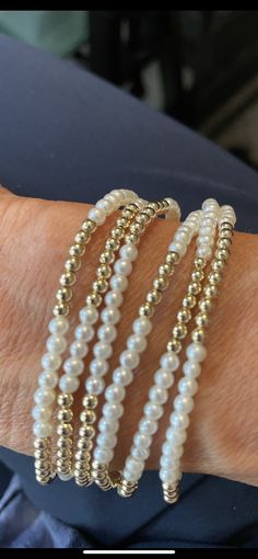 14k gold filled bracelet with tiny white pearls. Fits up to 6.75” wrist. If larger size bracelet is needed please leave comment in note section when checking out. Made with quality stretch cord. Handmade in Franklin, Tennessee. Pearl White, Gold Filled, White, Gold