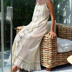 Castaway Maxi Dress – Andi Bagus Bohemian Women, Women Sweaters Winter, Crochet Fabric, Boho Crochet, White Crochet, Crochet Fashion, Sewing Dresses, Crochet Dress, Crochet Lace