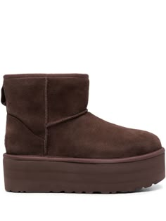 brown calf suede logo patch to the rear round toe slip-on style Chocolate Uggs, Uggs Platform, Ugg Classic Mini Platform, Christmas List For Santa, Ugg Classic Mini Boot, Brown Uggs, Brown Ugg Boots, Forensic Psychology, Ugg Boots Australia