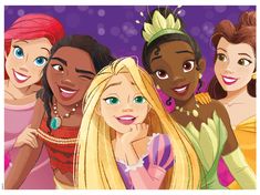 the disney princesses are all smiling together