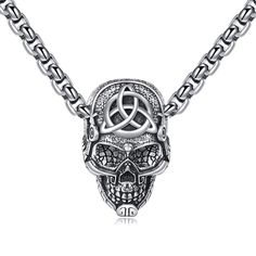 PRICES MAY VARY. ❤YFN DESIGN❤: This vintage skull pendant necklace features a chunky skeleton with a Celtic knot Viking amulet charm. Its cool punk style is fierce and powerful, making it a statement piece that is full of personality. ❤MATERIALHIGH-QUALITY MATERIAL❤: Crafted from solid 925 sterling silver, this necklace is hypoallergenic and suitable for sensitive skin. It is lead-free and nickel-free, ensuring your comfort and safety. ❤PERFECT SIZE❤: 0.85*0.54 inch (21.7*13.8 mm); the length of Witch Pendant, Witchy Gifts, Gothic Pendant, Amulet Charm, Skull Pendant Necklace, Goth Jewelry, Vintage Skull, Gothic Necklace, Mens Jewelry Necklace