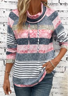 Color:Multi Color;Size:S;Size:M;Size:L;Size:XL;Size:XXL;Package Contents:1 X Hoodie;Occasion:Other;Style:Casual; Casual Striped Tops For Fall, Pink Sweatshirt With Drawstring For Fall, Pink Long Sleeve Sweatshirt With Drawstring, Trendy Long Sleeve Sweatshirt With Drawstring, Trendy Drawstring Tops For Fall, Trendy Long Sleeve Top With Drawstring, Pink Long Sleeve Top With Drawstring, Casual Multicolor Tops With Drawstring, Trendy Fall Tops With Drawstring