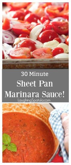 the recipe for marinara sauce is shown in three different pictures with text overlay