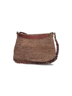 Ibeliv 'Mihaja' handmade shoulder bag in brown raffia with leather details, removable handle, removable openwork shoulder strap, zip closure, inner card slot, inner compartment. Composition: 100% Raffia Timeless Accessories, Vegetable Tanned Leather, Tan Leather, Shoulder Strap, Shoulder Bag, Leather