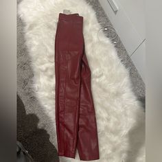 Zara’s Mid-Rise Faux Leather Leggings, Red Color. Still With Tags Trendy Red High-waisted Leggings, Trendy High Waist Red Leggings, Chic Red Bottoms For Going Out, Trendy Red Leggings For Fall, Trendy Red Leggings For Night Out, Trendy Burgundy Party Bottoms, Red Leggings For Night Out In Fall, High Waist Red Leggings For Fall, Red Stretch Faux Leather Bottoms