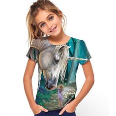 Season:Summer,Spring,Fall; Fabric:Polyester; Sleeve Length:Short Sleeve; Look After Me:Machine wash; Gender:Girls'; Style:Daily,Cute; Elasticity:Micro-elastic; Occasion:Outdoor,Casual; Kids Apparel:T shirt; Age Group:Kids; Pattern:Animal,Graphic; Design:Crewneck,Quick Dry; Age:7-13 Years; Front page:FF; Listing Date:03/24/2023; Bust:; Length:; Neck:null; Sleeve:null; Print Type:3D Print Moda Streetwear, Streetwear Mode, Cozy Tops, Animal Graphic, Pattern Animal, Kids Style, Cartoon T Shirts, Shirt Fabric, Spring Tops