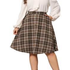 A plus-size brand inspired by the needs of its customers. It can match you to various occasions, with the proper tailoring to show your perfect curve and the comfortable fabrics enable you a pleasant experience. Classic plaid pattern(Cotton blended fabric), Solid color(Polyester fabric), suitable for spring/summer/fall. Occasion: Casual, Street, Dating, Christmas Party, Weekend Gathering, Holiday, Daily Wear, etc.Team yours with a chunky knit jumper and boots for a versatile work-to-weekend styl Plus Size Dark Academia, Plus Size Plaid, Plus Size Halloween Costume, Midi Skirt With Pockets, Chunky Knit Jumper, Dark Academia Fashion, Academia Fashion, Wrap Mini Skirt, Plus Size Brands