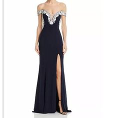 New With Tags Navy And White Crystal Gown $345 With Tax From Bloomingdale’s Has Some Pills On Breast Area Off-shoulder Embellished Formal Gown, Embellished Off-shoulder Gown For Formal Occasions, Formal Embellished Off-shoulder Gown, Formal Off-shoulder Embellished Gown, Embellished Off-shoulder Evening Gown, Crystal Gown, Aqua Dresses, Aqua Dress, White Crystal