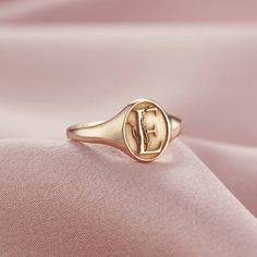 Floral Engraved Initial Signet Ring | Etsy Elegant Engraved Open Ring With Initials, Elegant Engraved Initials Open Ring, Classic Rose Gold Initial Ring As A Gift, Elegant Initial Open Ring With Engraving Option, Classic Rose Gold Initial Ring As Gift, Engraved Rose Gold Initial Ring In Fine Jewelry Style, Classic Personalized Rose Gold Initial Ring, Elegant Signet Ring With Initials For Anniversary, Rose Gold Engraved Open Signet Ring