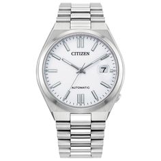 “TSUYOSA” Collection White Dial Stainless Steel Bracelet NJ0150-56A | CITIZEN Timeless Stainless Steel Watch Accessories With Analog Display, Timeless Stainless Steel Analog Watch Accessories, Timeless Stainless Steel Watch, Rectangular Metal Dial Watch For Everyday Use, Timeless Everyday Watch With Round Dial, Timeless Everyday Analog Watches, Modern Everyday Watch With Rectangular Dial, Timeless Analog Chronograph Stainless Steel Watch, Timeless Watch Bands With Analog Display And Round Dial