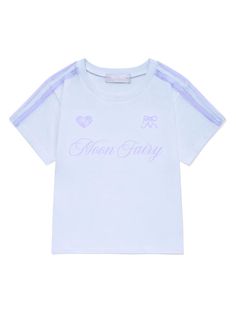 This is a casual and trendy top by MOONFAIRY that is made out of high quality and sturdy material. With distinctive mood of the design and comfortable wear, you can style it for your casual daily outfit.- Unique graphic artwork detail- Soft and sturdy cotton 100% fabric- Young and feminine mood Light Blue T-shirt With Letter Print For Spring, Light Blue Graphic Print T-shirt, Light Blue Crew Neck T-shirt With Text Print, Trendy Blue Top With Sublimation Print, Light Blue Short Sleeve T-shirt With Graphic Print, Light Blue Letter Print T-shirt For Spring, Light Blue Crew Neck Top With Text Print, Light Blue Cotton T-shirt With Graphic Print, Light Blue Graphic Tee With Graphic Print