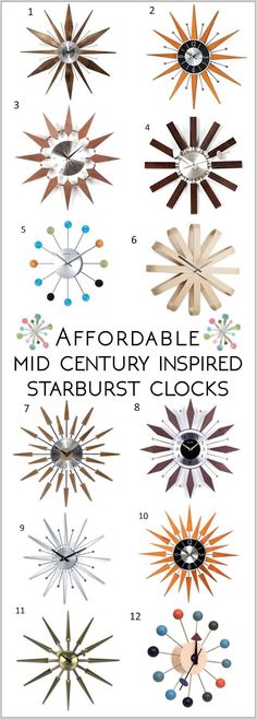 the starburst clock is shown in different colors