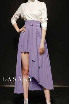 Lasaky - Exquisite Autumnal High-Waisted A-Line Shirt with Asymmetrical Pleats Skirt Fabric, Mid Length Skirts, Asymmetrical Design, Fall Collection, Fall Collections, Skirt Length, Shirt Sleeves, Shirt Style, Top Styles