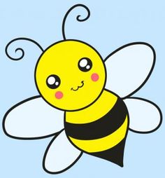 a drawing of a bee with eyes and a smile on it's face, flying in the air