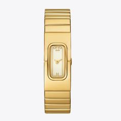 Minimal to a T. An ivory dial with two hands and a discreet T elegantly pairs with a gold-tone stainless steel monolink bracelet. Womens Designer Watches, Watch Women's, Designer Watches, Watch Design, Gold Watch, Two Hands, Designer Shoes, Designing Women, Tory Burch