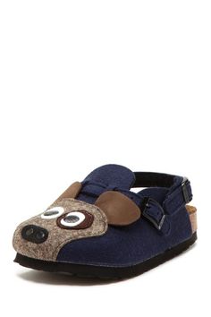 children's slippers with dog face on the front and side, in blue