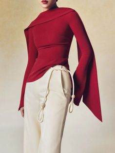 Elegant Regular Sleeve Plain Tight Long Sleeve T-Shirt | stylewe Stretch Tops For Women, Vogue Cover Outfits, High Fashion Casual Outfits, Fitted Red T-shirt For Fall, Red Fitted Long Sleeve T-shirt, Chic Wedding Guest Outfit, Staple Pants, Red Velvet Top, Dress With Scarf