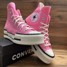 Brand New Authentic In The Box No Lid Platform Upper Textile Pink Converse Platform Sneakers, Pink Platform Converse Sneakers, Pink Platform Converse, Converse Chuck 70 Plus, Chuck 70 Plus, Converse 70s, Converse Platform, Pink Platform, Butter Balls