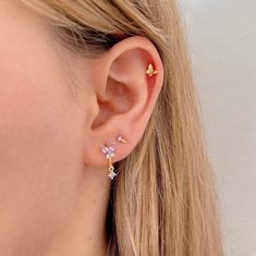 Butterfly Hoop Earring, Sterling Silver Cartilage Earring, Lilac Helix Piercing, Cz Dangle Charm Hoop, Huggie Earring, Minimalist Earring - Etsy Spain Butterfly Cartilage Earring, Butterfly Helix Piercing, Butterfly Piercing, Helix Earrings Hoop, Earring Minimalist, Silver Butterfly Earrings, Minimalist Earring, Huggie Earring, Cartilage Earring