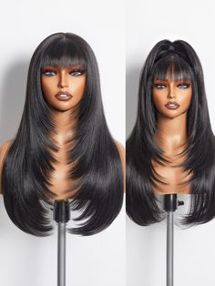 PRICES MAY VARY. 🔥EXPERIENCE STYLE-ARCHIVE: Ingeniously crafted with a blend of Premium Fiber and Remy Human Hair, our black straight layered wigs boast a "human-hair-like" touch, paired with the exceptional lasting power of premium fibers. Say goodbye to messy tangles or losing your style throughout the day. Embrace the beauty that stays impeccable from morning to night. 🔥PUT ON & GO: Beginner-friendly. This 22 inch glueless natural black straight layered wig with bangs requires no expertise Lace Wig With Locs, Straight Skunk Stripe Wig, Long Afro Wigs, Human Hair Black Wig, 40 Inch Middle Part Wig, Best Black Wigs, Good Hair Store Weave, Curtain Bags For Long Hair, 100 Human Hair Wigs With Bangs