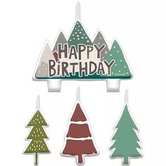 a happy birthday sign with trees on it