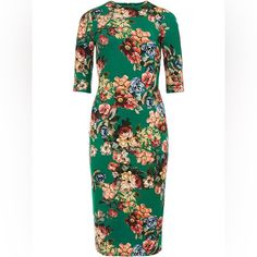 Brand New With Tags Alice + Olivia Delora Bodycon Midi Stretch Dress With Green Floral Print In Size 4. Green Fitted Floral Print Bodycon Dress, Fitted Green Floral Print Bodycon Dress, Fitted Green Bodycon Dress With Floral Print, Green Floral Print Midi Dress For Work, Green Floral Print Sheath Dress, Green Floral Print Dress For Work, Green Floral Print Work Dresses, Ruched Midi Skirt, Batwing Dress