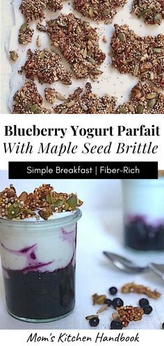 blueberry yogurt parfait with maple seed brittle