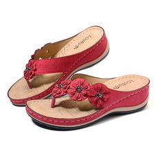 Flower Clip Toe Beach Sandals Chinese Shoes, Large Size Womens Shoes, Summer Sandals Flat, Platform Flip Flops, Floral Flats, Comfy Sandals, Wedge Flip Flops, Sandals Casual, Summer Flats