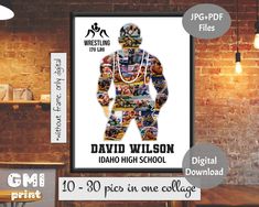 a poster with the words david wilson high school on it in front of a brick wall