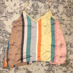 Women’s Size M Rainbow Silk Tank Brand New With Tags! Never Worn; Just Needs Some Steaming Multicolor V-neck Tank Top For Day Out, Striped V-neck Tank Top For Spring, Multicolor Cami Top For Spring, Chic Multicolor Summer Tank Top, Chic Multicolor Tank Top For Summer, Chic Multicolor Tank Top For Day Out, Striped Cami Tops For Spring, Zara Multicolor Tops For Vacation, Multicolor Cami Top For Summer