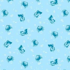 a blue and white background with small crabs