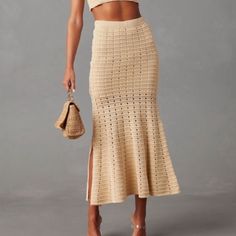 Vici Joplin Crochet Cotton Maxi Skirt Cream | Xs Nwot. Skirt Only Light Tan Crochet Maxi Skirt. Partially Lined, Pull On, Trumpet Silhouette At The Bottom. Dark Cream. See Pics For Fabric Info. Approx Measurements Across Waist: 13” Length: 41” Comes From A Clean, Smoke-Free Home. Thanks For Looking! 24ln43 22z No Notable Flaws Unless Otherwise Stated. Crochet, Neutral Maxi Skirt Crop Top, Maxi Sequin Skirt, Cotton Maxi Skirt, Crochet Maxi Skirt, Cheetah Skirt, Cord Skirt, Ruffle Maxi Skirt, Cotton Maxi Skirts, Simple Bangle