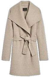 Beige Wool Shawl Collar Outerwear, Cozy Long Coat For Work, Cozy Long Coat For Workwear, Beige Wool Coat With Shawl Collar For Fall, Cozy Wrap Outerwear For Spring, Beige Shawl Collar Wool Coat For Fall, Cozy Spring Wrap Outerwear, Modern Belted Outerwear For Fall, Modern Belted Fall Outerwear