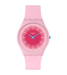 Buy RADIANTLY PINK for USD | Swatch AM Watches Women Poka Dots, Cheap Pink Adjustable Watch, Womens Swatch Watch, Pink Bust Down Watch, Watches Pink, Slim Watches, Pink Watch, Pink Cases, Swatch Watch