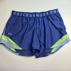 Cute And Comfy Athletic Shorts By Under Armour! Navy Blue With Green And Light Blue Details. Pockets. Multiple Sizes. Nwt! Authentic I Am A Posh Ambassador, So Purchase With Confidence No Tradesno Pplno Low Balls Under Armor Shorts, Under Armour Running, Black Athletic Shorts, French Terry Shorts, Under Armour Shorts, Terry Shorts, Compression Shorts, Under Armour Women, Grey Shorts