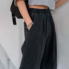 Casual Non-stretch High-waisted Jeans, Mom Fit Wide Leg Bottoms For Everyday, Everyday Mom Fit Wide Leg Bottoms, Casual Mid-rise Solid Color Jeans, Casual High Waist Baggy Bottoms, Chic Mid-rise Mom Fit Bottoms, Everyday Mid-rise Bottoms With Elastic Waistband, Casual Relaxed Fit Solid Color Jeans, Chic High Rise Mom Fit Bottoms