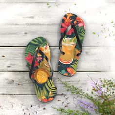 Infuse your summer days with the vibrant essence of a tropical cocktail with our Mai Tai flip-flops. Designed to embody the spirit of relaxation and fun, these flip-flops are your perfect companion for beachside lounging, pool parties, and casual outings. : Materials: EVA, polyester, PVC : 5/8" (15 mm) thick EVA sole with a textured bottom : 100% polyester suede sole cover : Black PVC strap : Runs true to size : Multiple sizes US size women (S) 7 - 8 (M) 9 - 10 (L) 11 - 12 (XL) 13 - 14 US size men (S) 5 - 6 (M) 7 - 8 (L) 9 - 10 (XL) 11 - 12 Tropical Flip Flops For Beach Season, Beachwear Sandals For Poolside And Beach Season, Beach Season Sandals For Poolside, Beach Season Poolside Sandals, Tropical Vacation Flip Flops, Beach Casual Flip Flops, Orange Flip Flops For Beach Season, Orange Summer Flip Flops For Vacation, Casual Beach Flip Flops For Beach Season