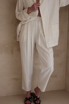 Na Nin Lena Raw Silk Pant / Available in Cream & Black Effortless High-waisted Loungewear Pants, Effortless High-waisted Loungewear Bottoms, Effortless High-waisted Lounge Pants, Effortless White Loungewear Bottoms, Effortless Relaxed Fit High-waisted Pants, Effortless Straight Pants With Elastic Waistband, High-waisted Linen Pants For Daywear, Effortless High-waisted Loose-fit Pants, Classic Loungewear Bottoms With Elastic Waistband