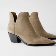 Zara Sand-Coloured High-Heel Leather Ankle Boots Split Suede Upper Cut-Out Sides Cowboy Heel Pointed Toe Heel Height: 2.3 Inches Color: Sand/Beige Size: Multiple Sizes Available Chic Zara Suede Boots, Zara High Heel Suede Boots, Zara Suede Pointed Toe Heeled Boots, Zara Pointed Toe Suede Heeled Boots, Zara Suede Heeled Boots For Spring, Zara Suede Heeled Boots With Pointed Toe, Zara Ankle-high Suede Boots, Zara Cowboy Boots, Zara Ankle Boots