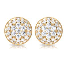 Product Details This Stud Earring is embellished with Round Shape Diamond in a Prong Setting. The Bridal Stud Earring with Screw Back safety is a superb Wedding E for a woman Product Information SKU SHP-EARRINGS072018578 Length 6.4 mm Width 6.4 mm Height 2.4 mm Weight 1.12 gm (Approximate) DIAMOND INFORMATION No.of Stones 76 Pieces Total Weight 0.55 Carat (Approximate) Dimension(approx) Round-1.20X1.20 mm-14 PcsRound-1X1 mm-62 Pcs Color HI Cut Brilliant Shape Round Setting Type Prong-Setting Qua Gold Cubic Zirconia Bridal Earrings With Round Cut, Diamond White Bridal Earrings With Pave Setting, Dazzling Pave Setting Wedding Earrings, 14k Gold Diamond Halo Earrings For Wedding, Dazzling Gold Cluster Earrings With Diamond Accents, 14k Gold Halo Diamond Earrings For Wedding, Yellow Gold Halo Cluster Earrings For Wedding, Dazzling White Bridal Earrings With Pave Setting, 14k Gold Earrings With Halo Setting For Wedding